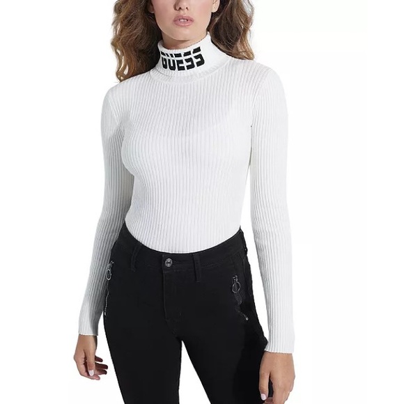 Guess Holly Logo White Turtleneck Sweater - Picture 2 of 8